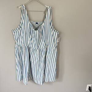 Old Navy Cotton Dress Blue White Striped Pockets Size 4X Sleeveless Coastal NEW